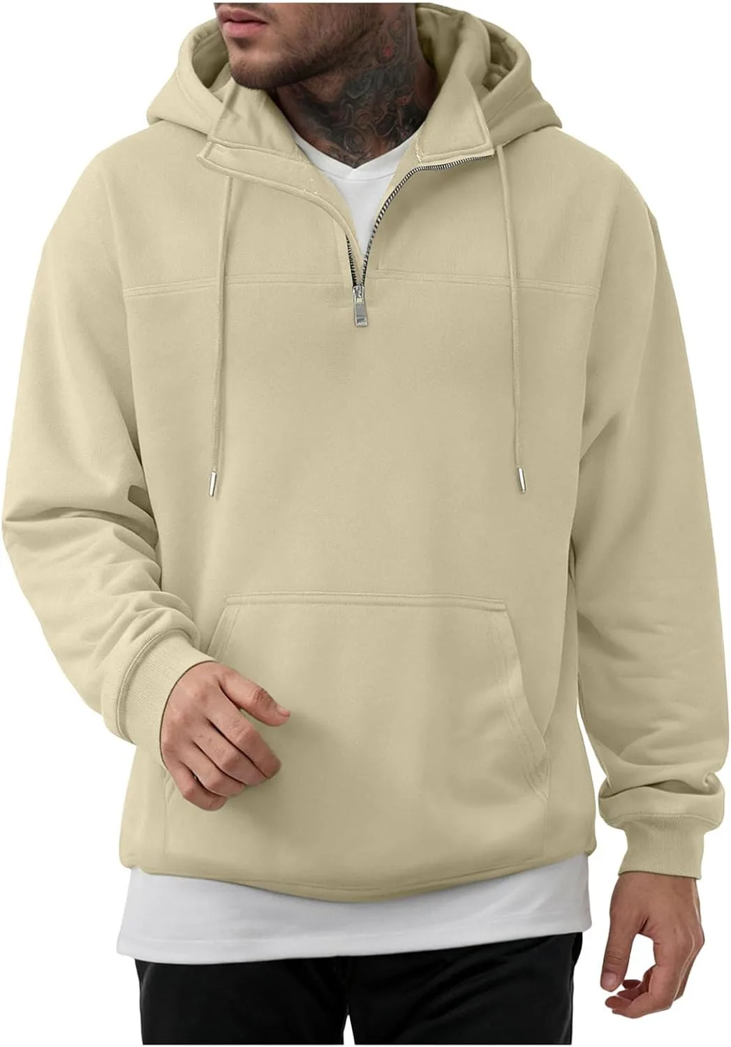 

Толстовка-полузип мужская с капюшоном и карманом