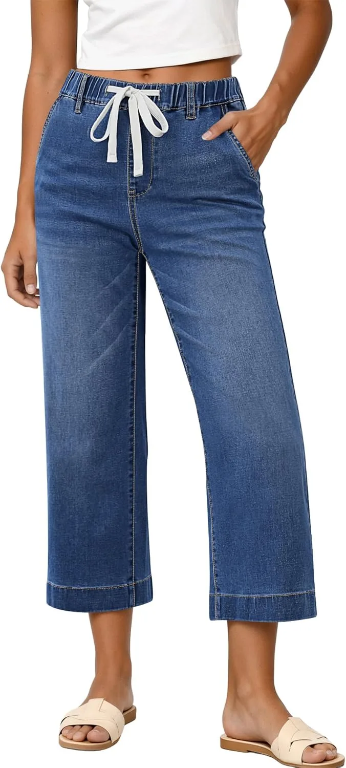 

GRAPENT Капри-джинсы для женщин с широкими штанинами и высокой посадкой