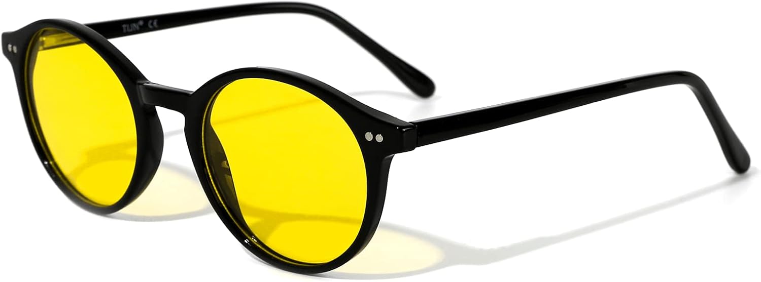 

Винтажные маленькие круглые солнцезащитные очки TIJN для женщин и мужчин, стильные поляризованные цветные линзы UV400, тонированные солнцезащитные очки, классические солнцезащитные очки, 05.black Frame / Yellow Lens