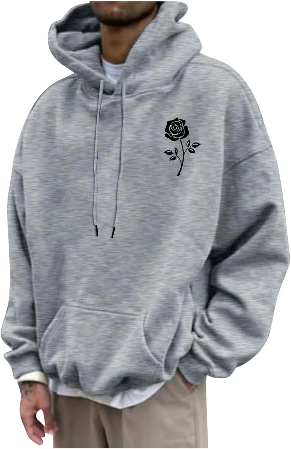 

Akklian Oversized Hoodies для мужчин с цветочным принтом, длинный рукав, с карманами