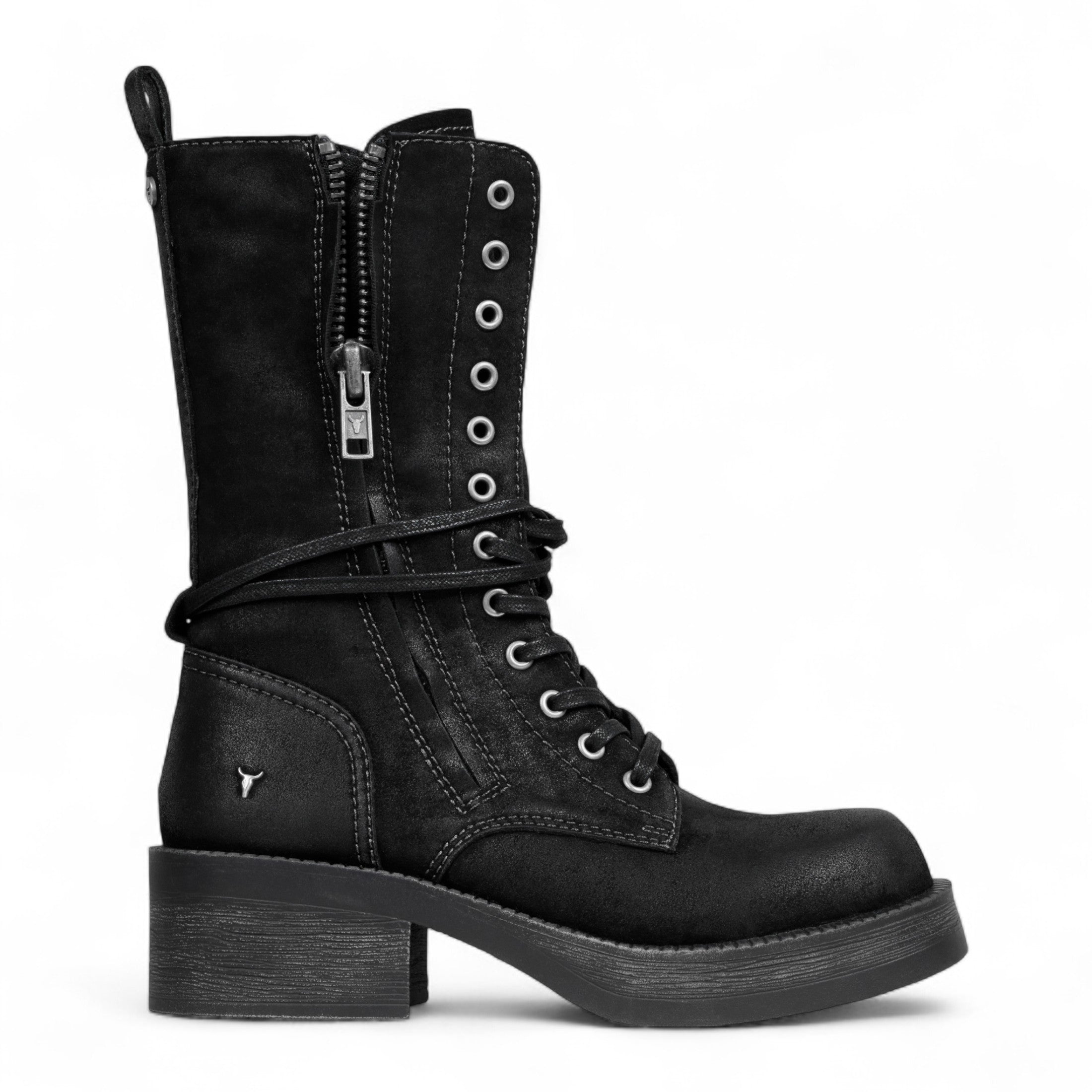 Windsorsmith Женские черные замшевые армейские ботинки до середины икры на шнуровке байкерские туфли - Gather