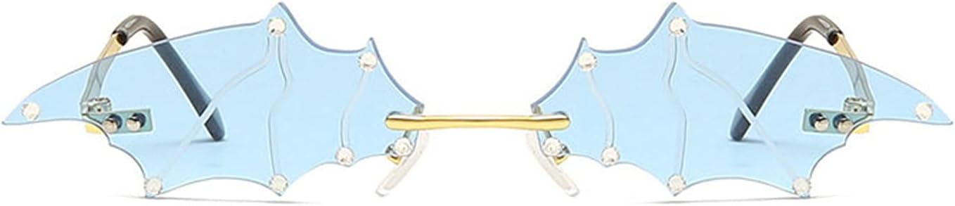 

Солнцезащитные очки COTIA в стиле ретро без оправы для женщин и мужчин, маленькие винтажные очки в форме летучей мыши с бриллиантовой отделкой, уникальные металлические очки без оправы, Blue