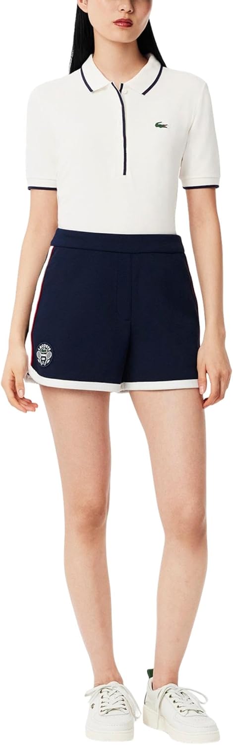 Поло Lacoste Regular Fit с терморегуляцией для тенниса, Flour/Navy Blue — фото 4