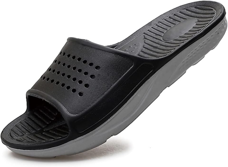 

Мужские домашние тапочки для душа и ванной, с открытым носком, мягкие, с амортизацией, толстые, нескользящие, для массажа, бассейна, спортзала, дома и на улице (цвет: черный, размер: EUR42) Hsqma