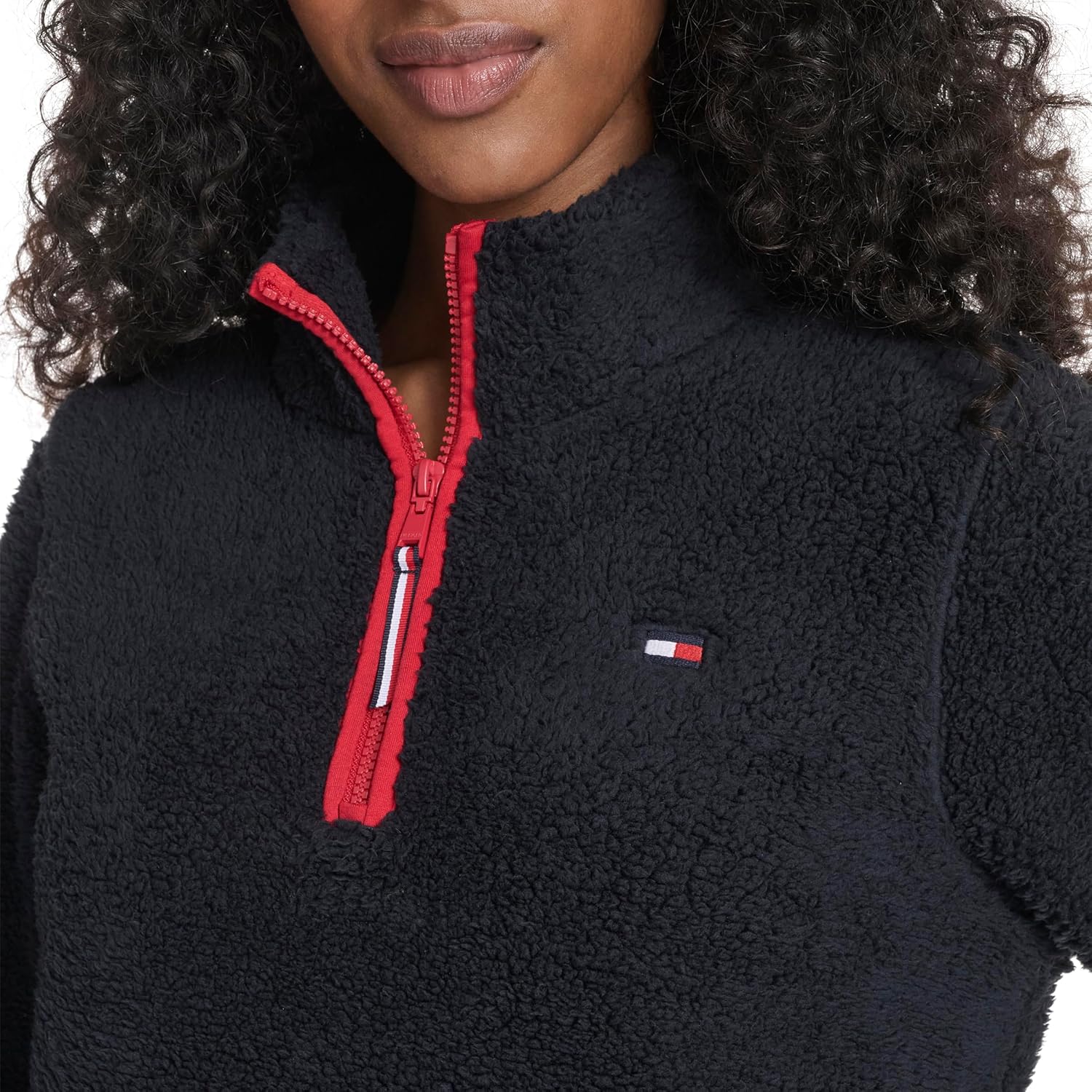Женский пуловер Tommy Hilfiger с воротником-стойкой и молнией 1/4 из мягкой шерпы, Sky Captain — фото 4