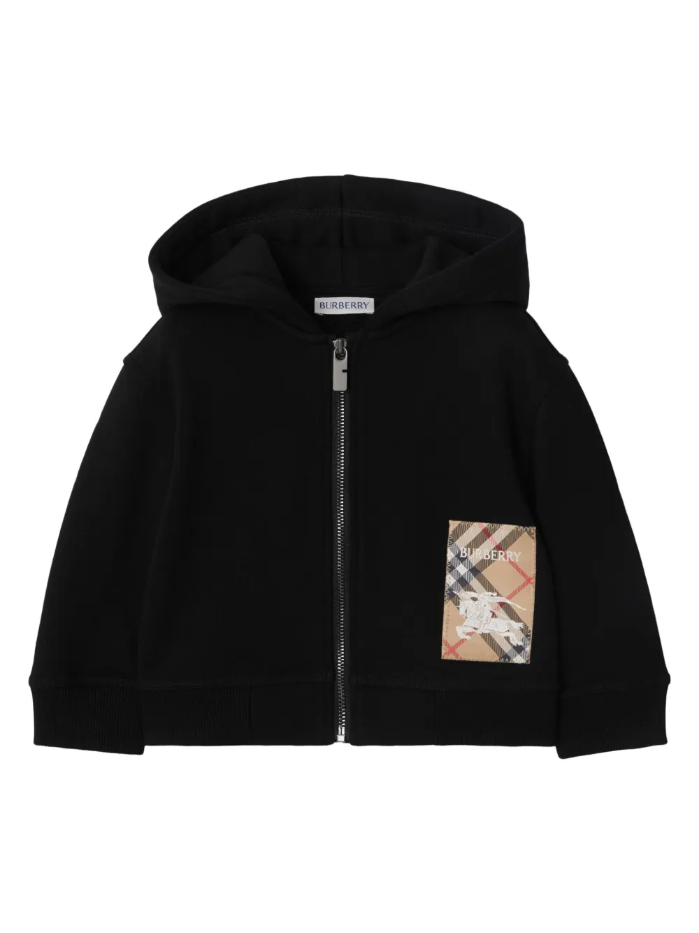 

Клетчатое худи на молнии с нашивкой-логотипом BURBERRY KIDS, черный