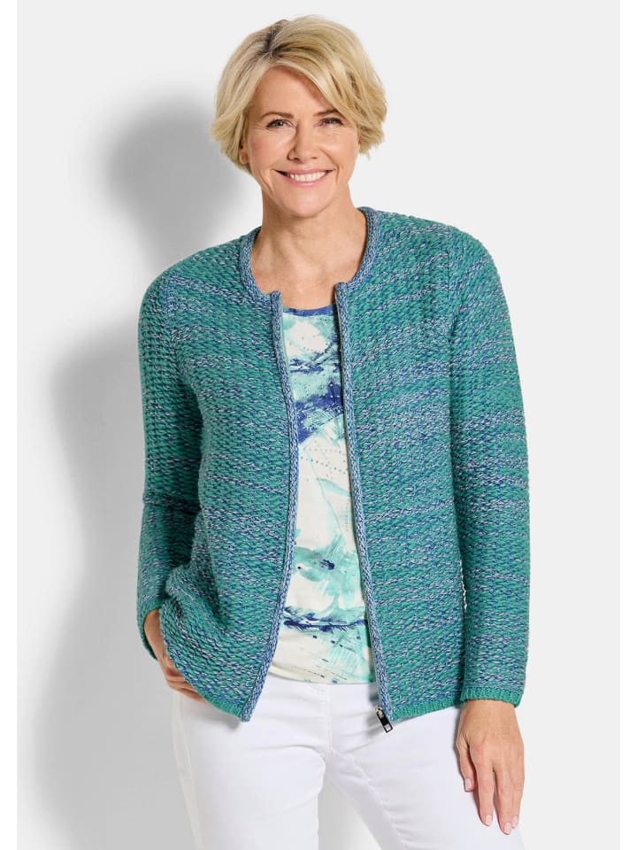 

GOLDNER Короткий размер: вязаный кардиган, фактурная куртка с закругленной кромкой бирюзового цвета / с узором