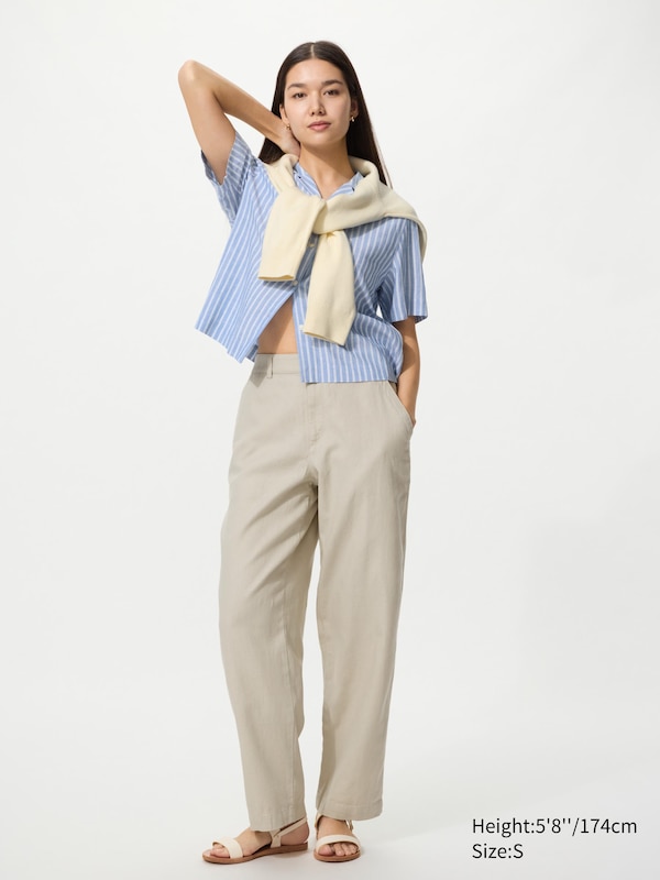 

Зауженные брюки из льна и хлопка (удлиненные) Uniqlo, 32 beige