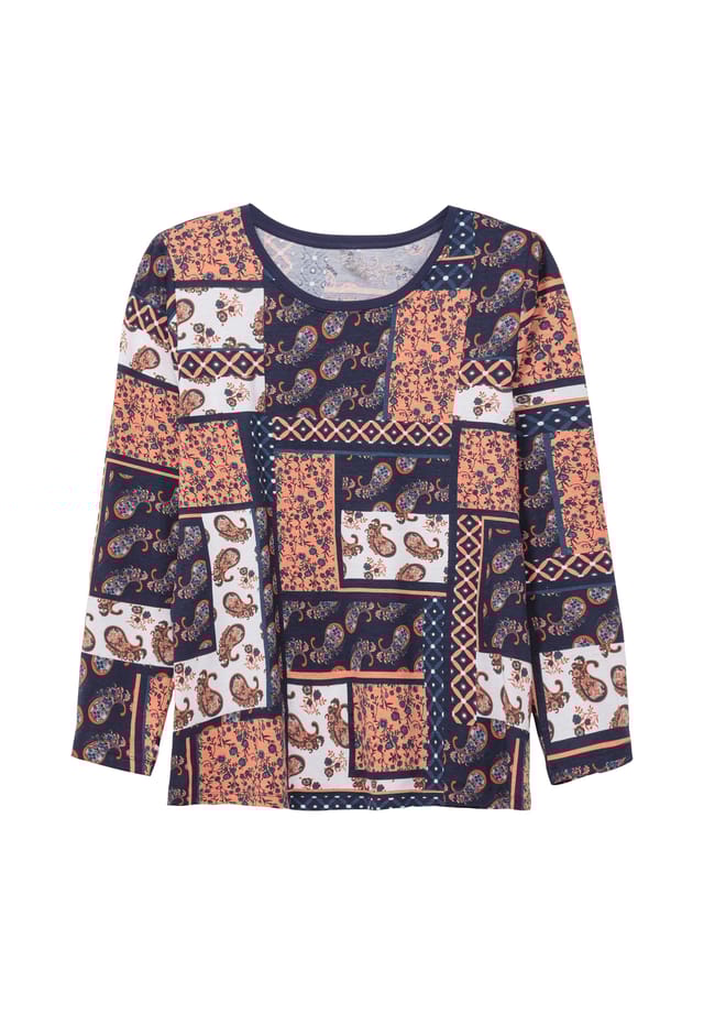 

Рубашка с длинными рукавами в лоскутном стиле. Sheego, цвет papaya gemustert