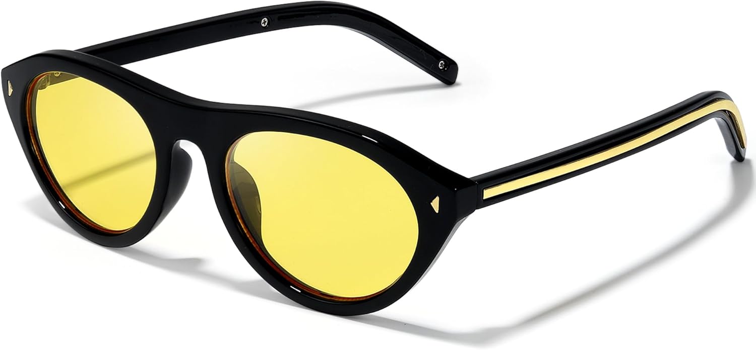 

Овальные солнцезащитные очки «кошачий глаз» для женщин, модная ретро-оправа с защитой от УФ-излучения, идеально подходят для путешествий или вождения DreamCalf, A09- Black/Yellow