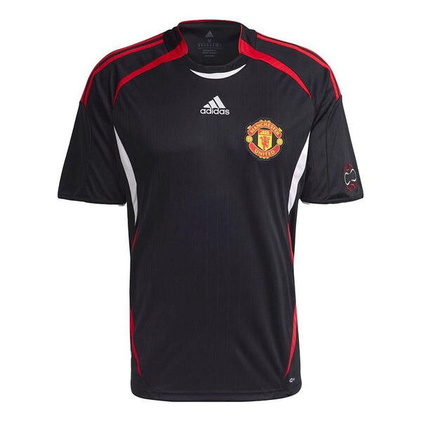 

Футболка adidas Stripe Logo Soccer/Football Sports Round Neck Pullover Short Sleeve Manchester United Black, черный