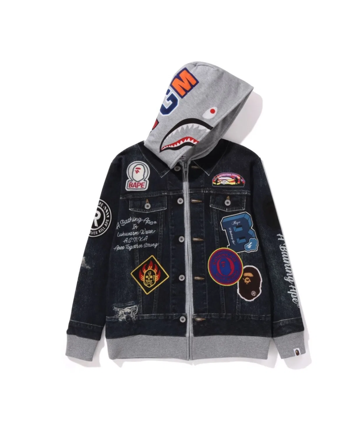 Худи-оверсайз с принтом джинсовой куртки BAPE Shark, темно-синий