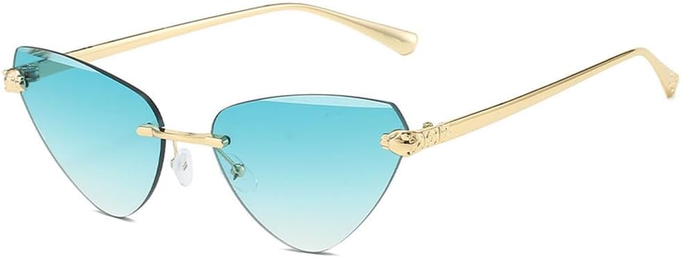 

Модные солнцезащитные очки треугольной формы «кошачий глаз» для женщин, роскошные, без оправы, черные, элегантные, стильные, с защитой от УФ-излучения UV400 TKKTLLT, Gold Gradient Blue