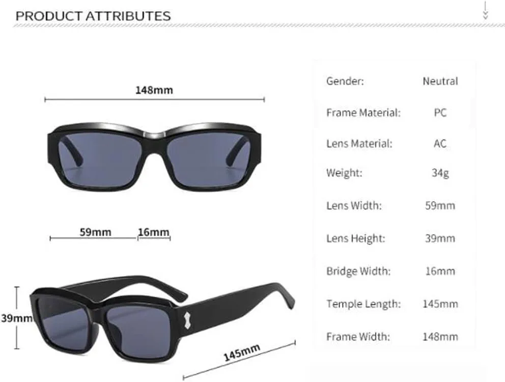 

Солнцезащитные очки с квадратными боковыми выступами и рисунком в виде рисовых косточек для мужчин и женщин с защитой от УФ-излучения star shop, Bright Black Gray