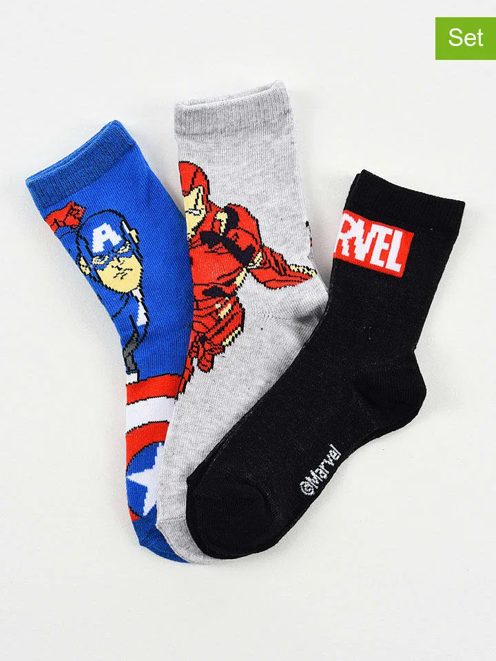 Носки Avengers, набор 3 пары, синий/серый/черный