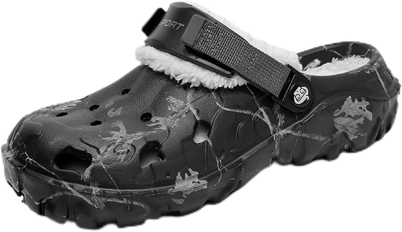 

Мужские садовые сабо с меховой подкладкой: теплые пушистые домашние тапочки для зимы, для дома и улицы Fliozy, черный