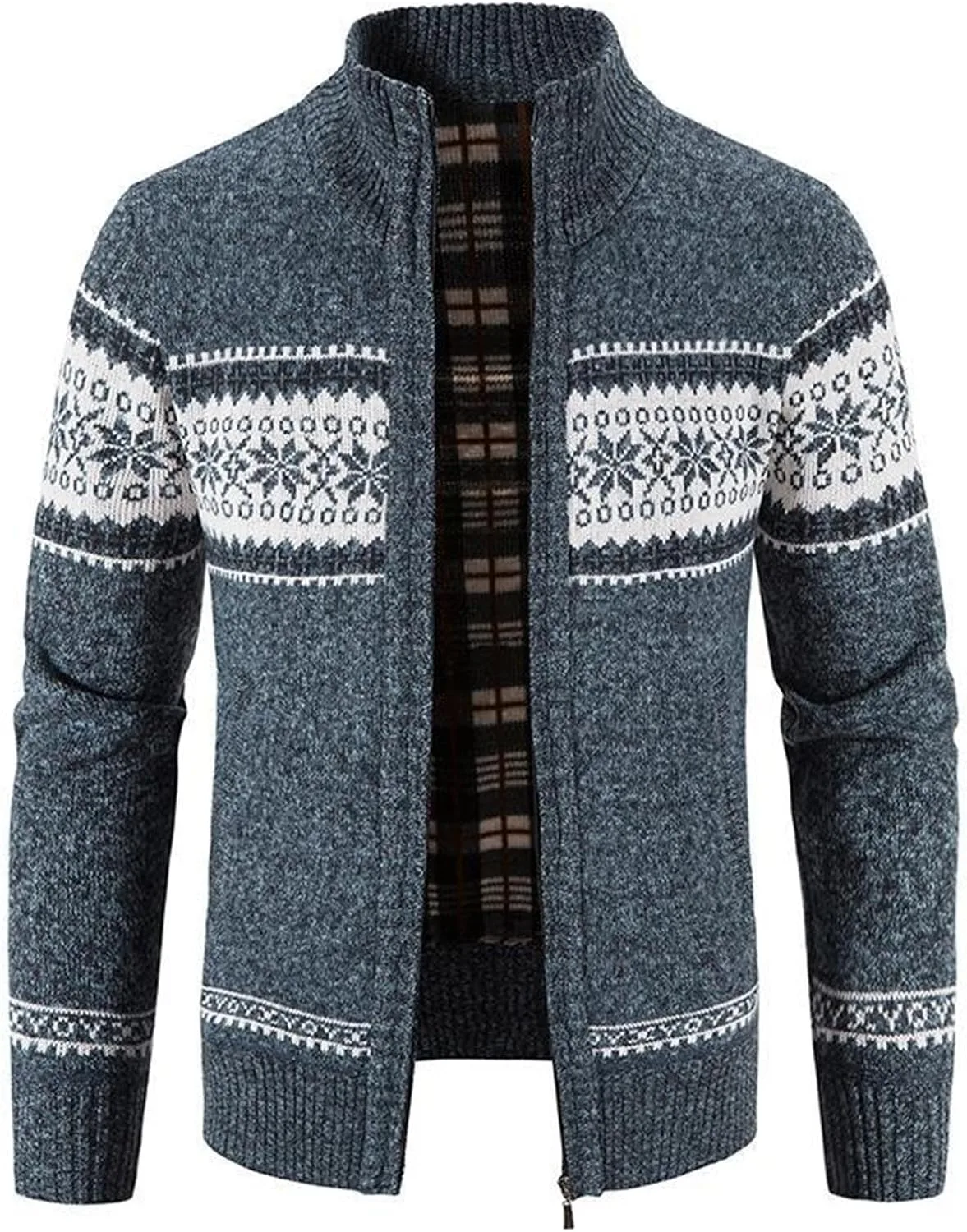 

Кардиган Sherpa мужской с воротником стойкой и клетчатым узором Thatrich