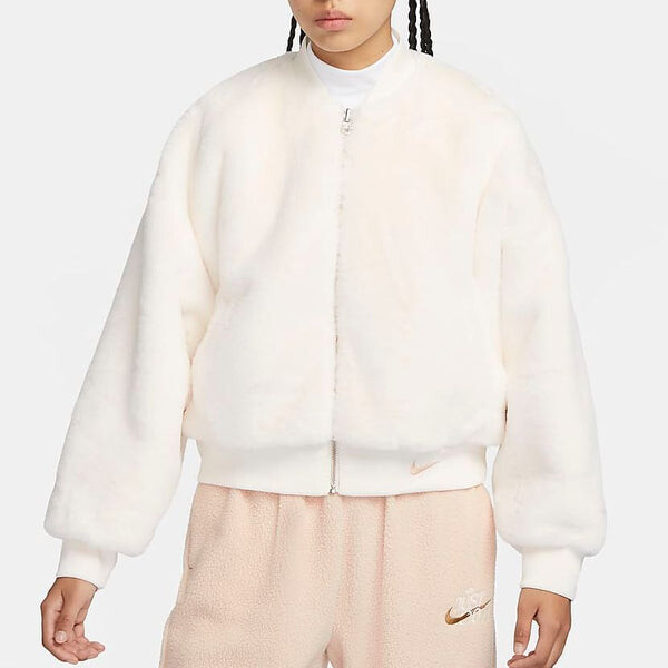 Куртка (WMNS) Nike sportswea Reversible Faux Fur Bomber Jacket 'Sail Sand', цвет sail/sand — фото 2