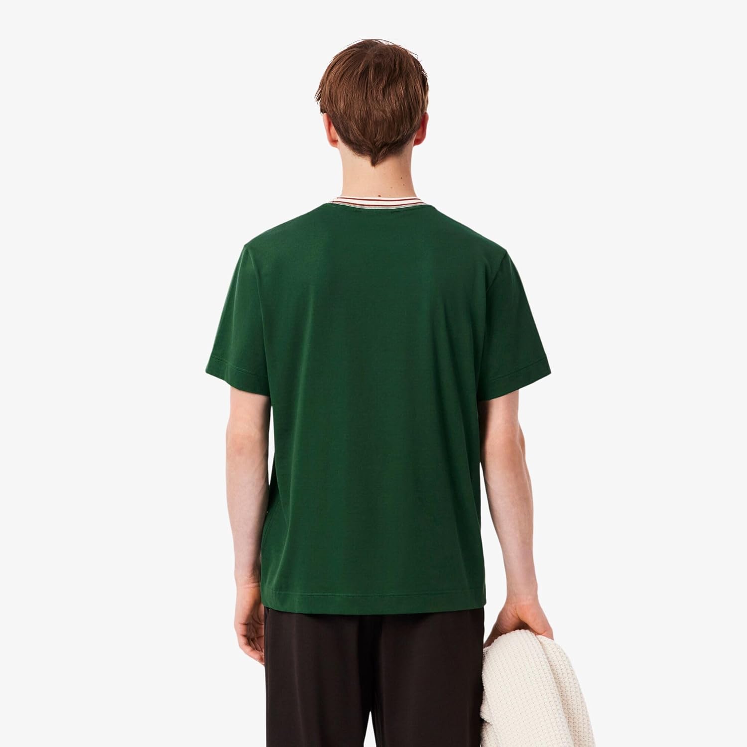 Мужская повседневная футболка Lacoste с ребристым воротником и каймой в стиле «Французская горничная», зеленый — фото 3
