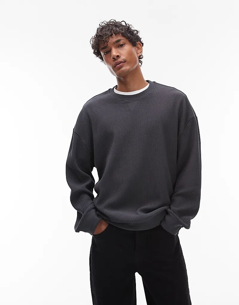 

Толстовка Topman свободного кроя с оттоманкой в цвете «уголь»