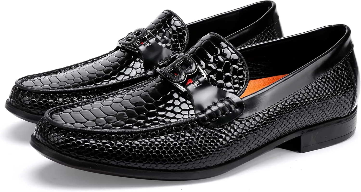 

Мужские туфли с узором под кожу змеи Классические кожаные лоферы без шнурков для мужчин BILLION VICTOR, черный