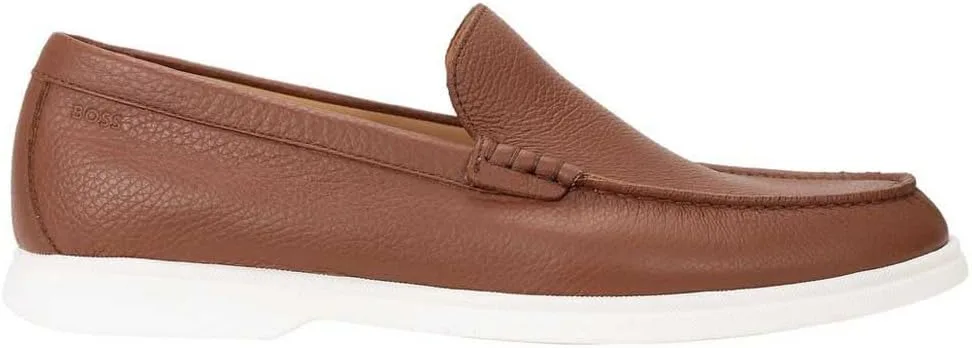 Мужские мокасины BOSS Sienne Mocc из ребристой кожи с логотипом, коричневый