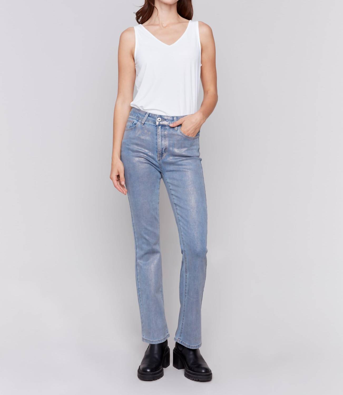 

Блестящие брюки-клеш светло-голубого цвета Charlie B, светло-голубой