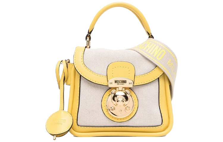 

Холщовая сумка с кожаной отделкой, портативная сумка через плечо, сумка на плечо, маленькая женская, желтая Moschino, basic set (bag+dust bag)