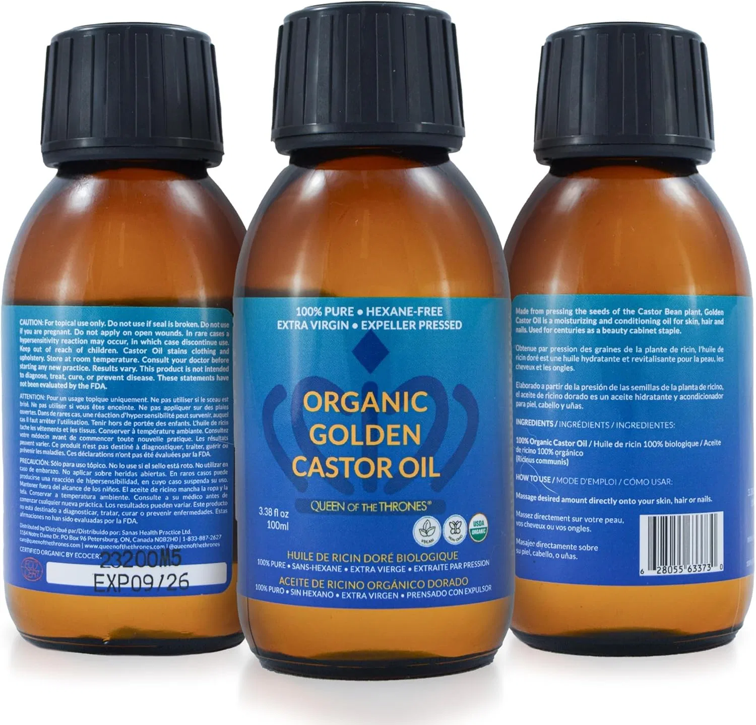 Средство для снятия макияжа Queen of the Thrones — Волос и ногтей Organic Golden Castor Oil, 100 мл — фото 3