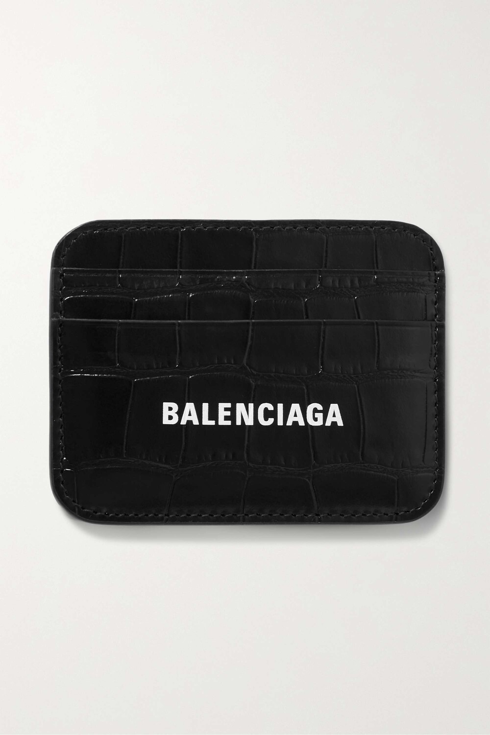 BALENCIAGA Кардхолдер из кожи с эффектом крокодила с принтом Cash, черный — фото 4