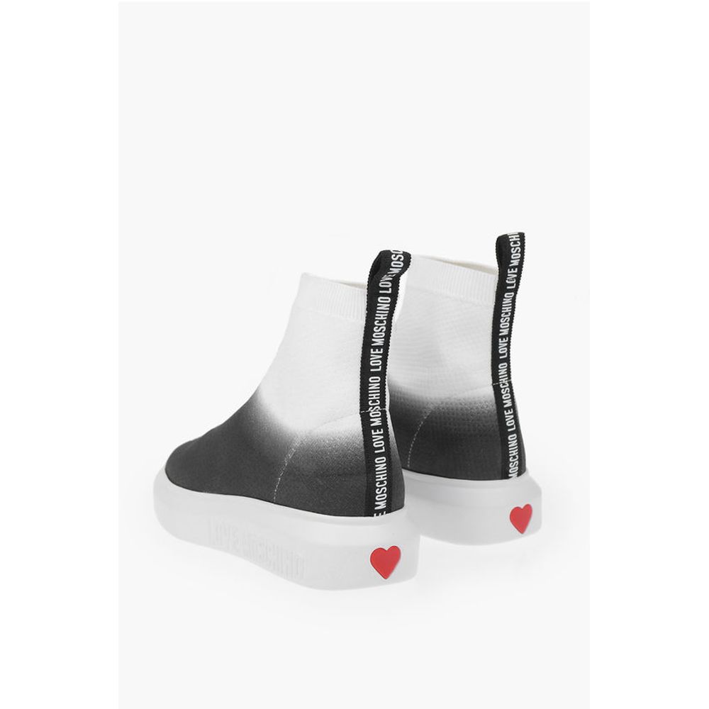 Высокие кеды LOVE с затененным носком и вышитым логотипом Moschino, Black and White — фото 2