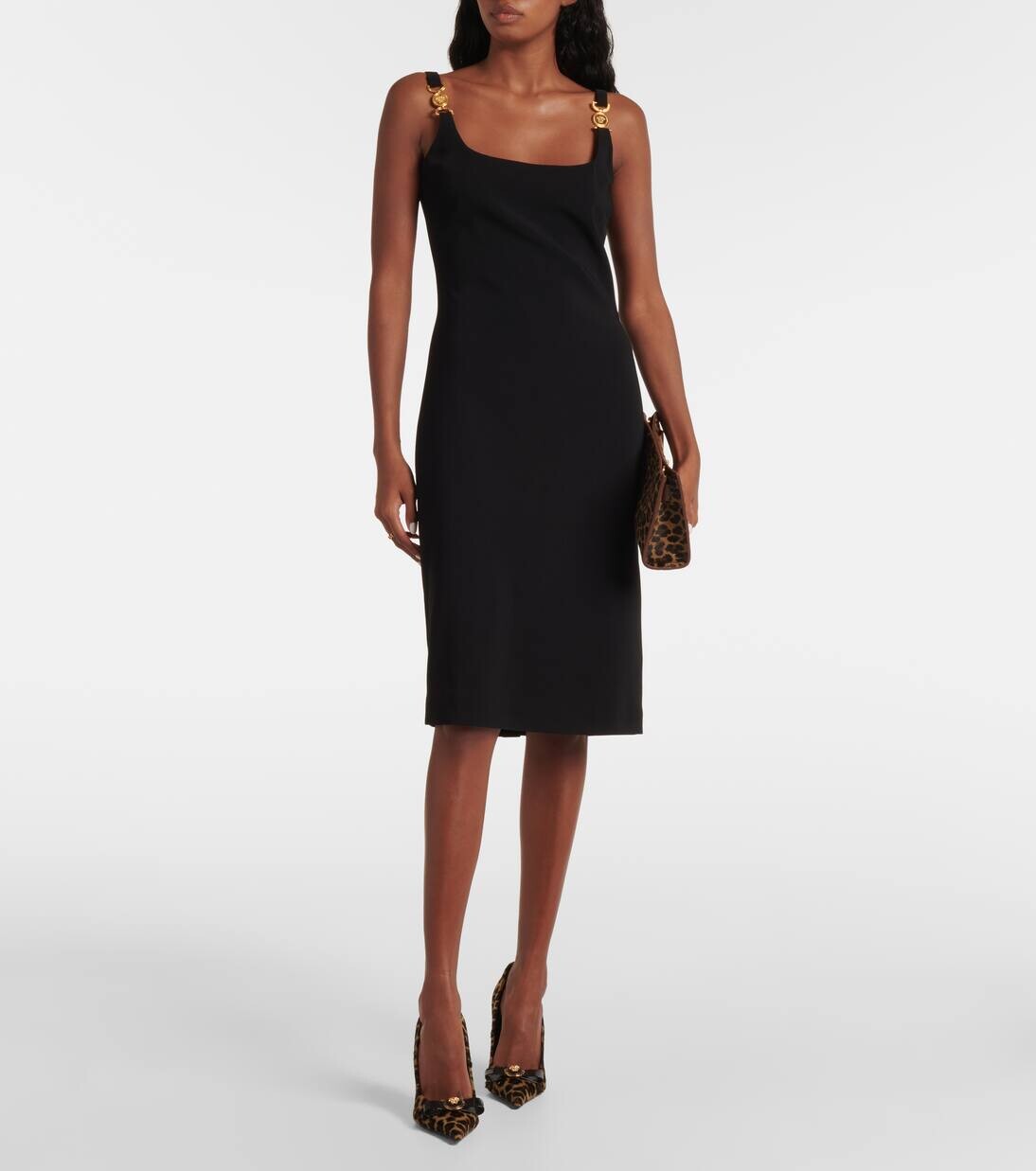 Туфли-лодочки La Medusa из телячьей шерсти с анималистичным принтом Versace, цвет brown+black versace gold — фото 3