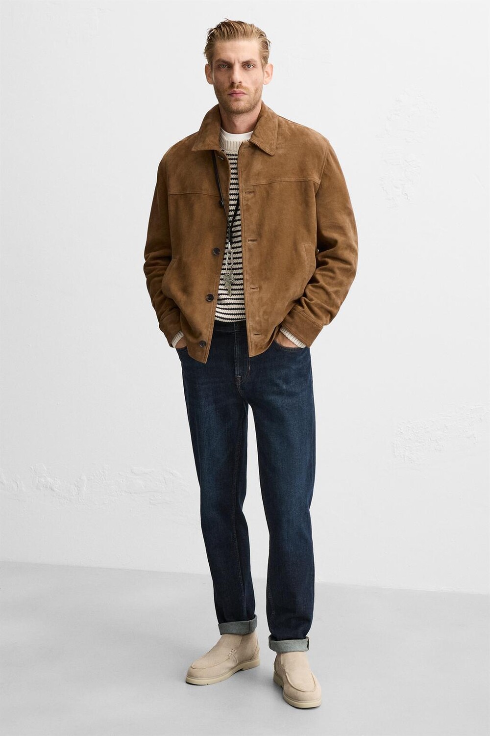 

Кожаные ботинки повседневного стиля ZARA, песочно-коричневый
