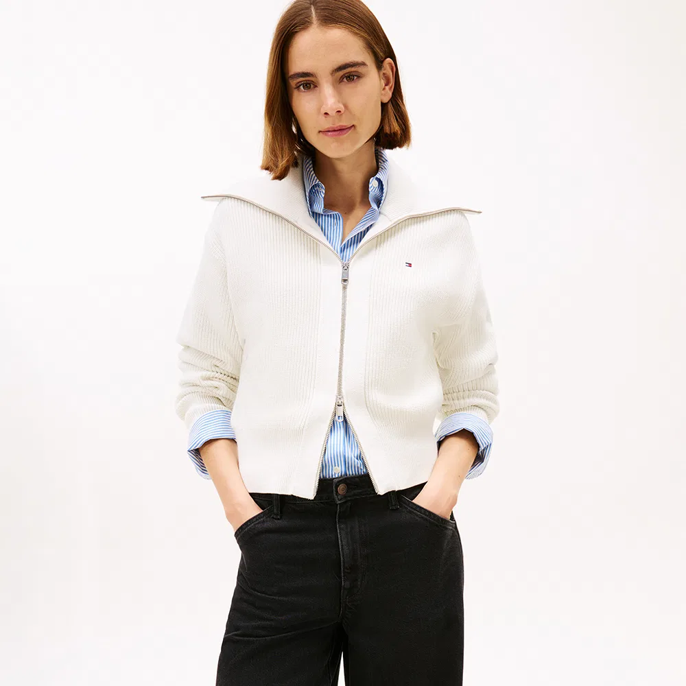 Женский хлопковый вязаный кардиган на молнии, цвет айвори, от Tommy Hilfiger Women