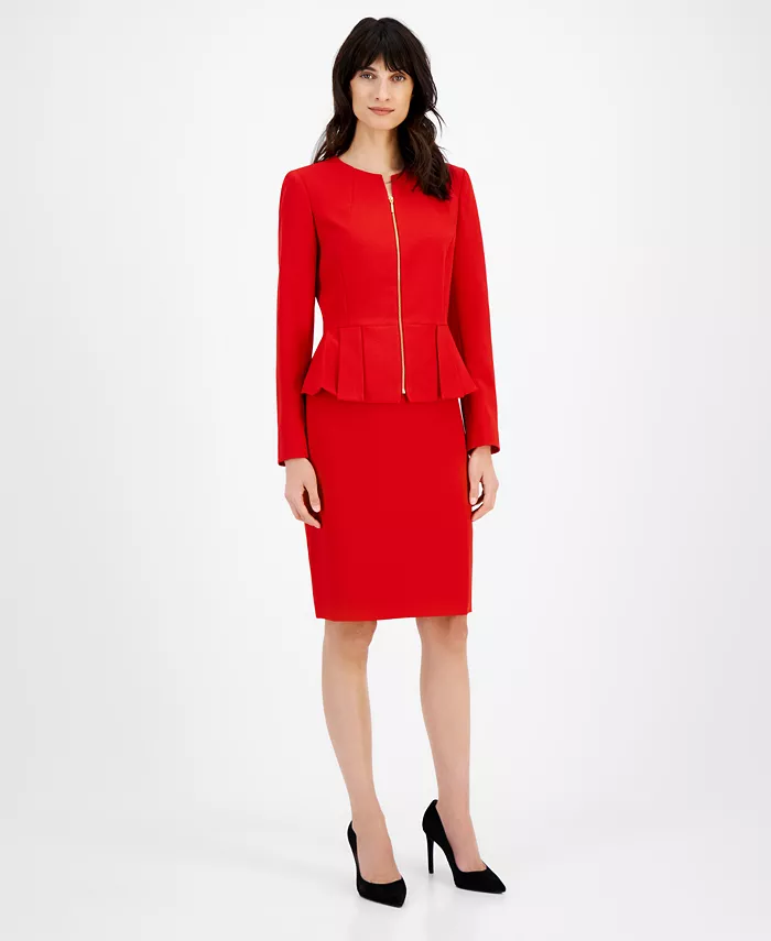

Костюм с юбкой и курткой на молнии Tahari ASL, красный