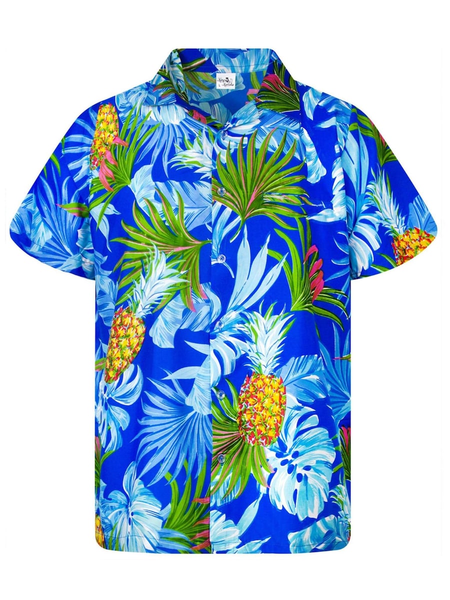 

Рубашка на пуговицах классического кроя King Kameha Pineapple Leaves, синий