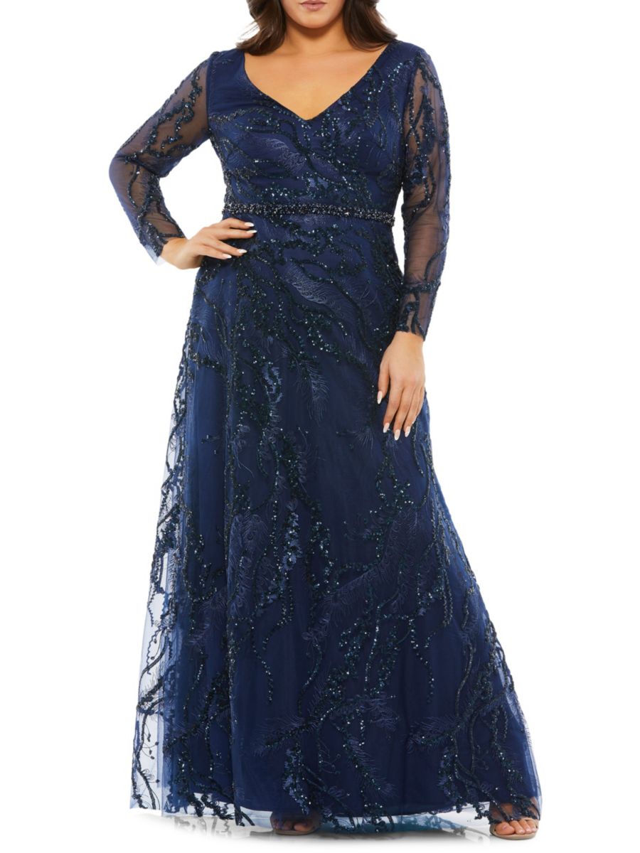 

Платье А-силуэта Plus Illusion Mac Duggal, цвет Midnight Blue