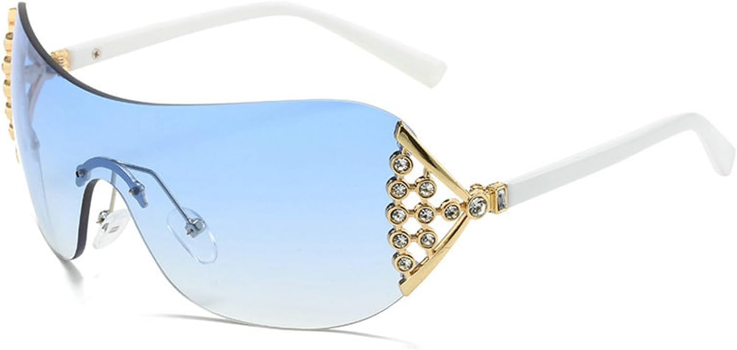 

Солнцезащитные очки Willochra One Piece с квадратными линзами и стразами, женские, без оправы, с прозрачными линзами Ocean Gradient, модные солнцезащитные очки в стиле Y2K, Blue