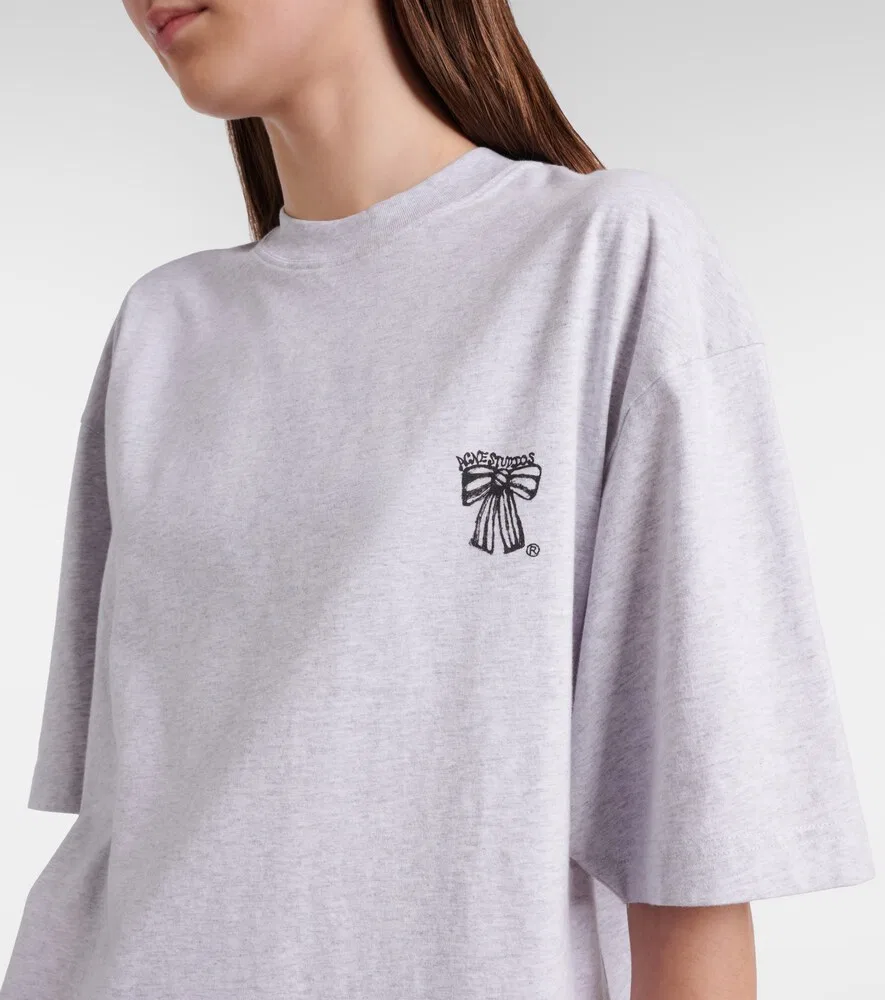 Футболка из хлопкового трикотажа с логотипом Acne Studios, серый — фото 4