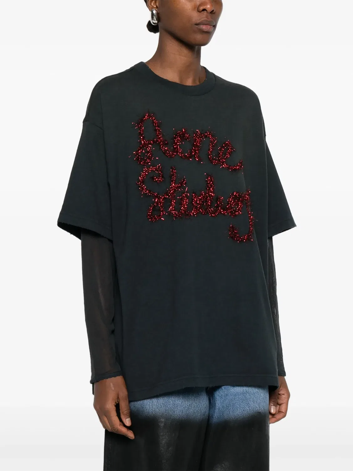 Многослойная футболка с логотипом Acne Studios, серый — фото 3
