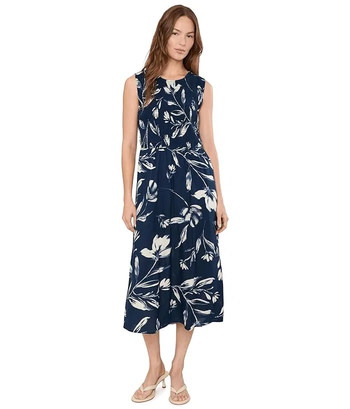 Платье миди с цветочным принтом Sleeveless Smocked Floral Midi Calvin Klein, Indigo Multi