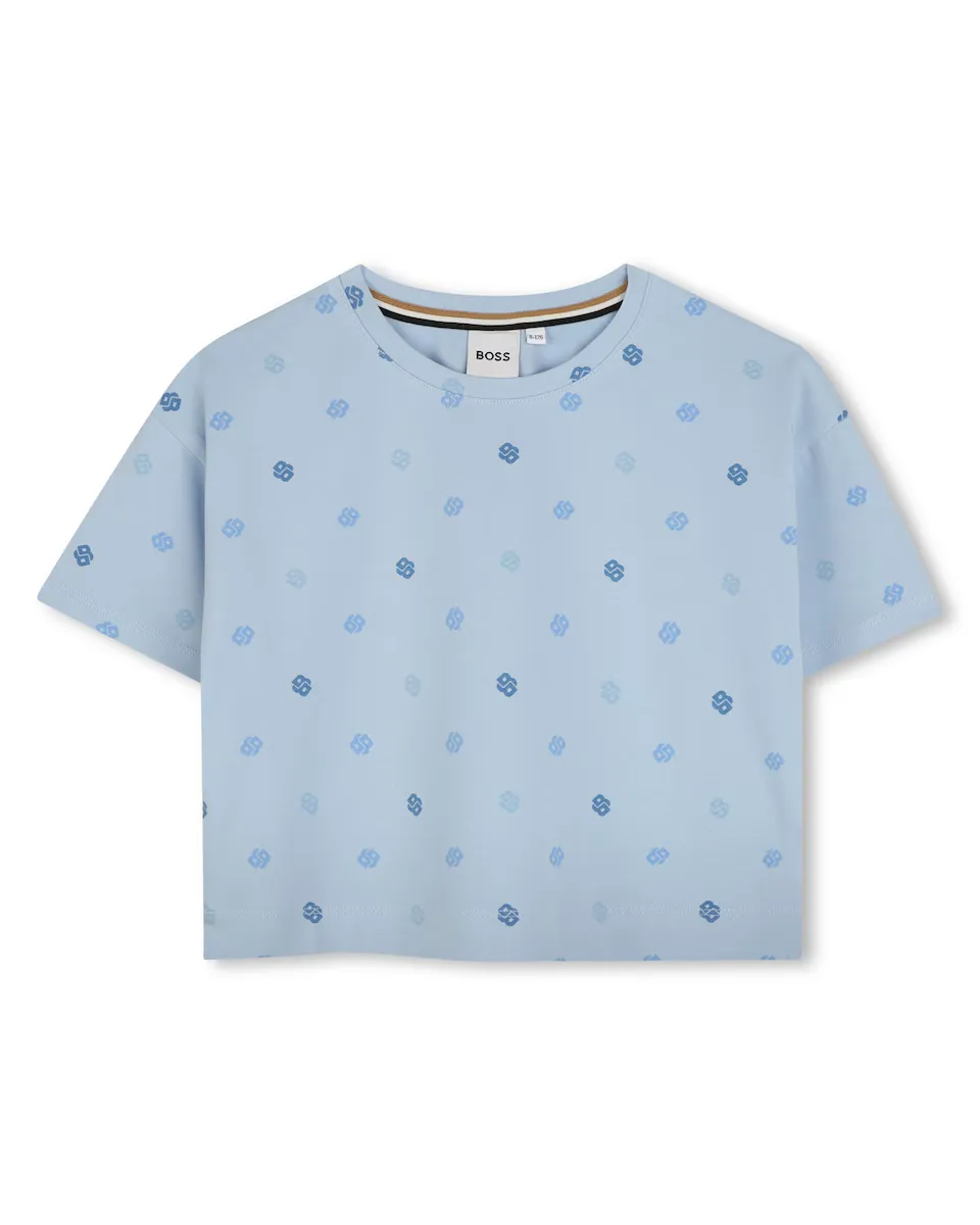 

Синяя футболка с короткими рукавами для девочек BOSS Kidswear, бирюзовый