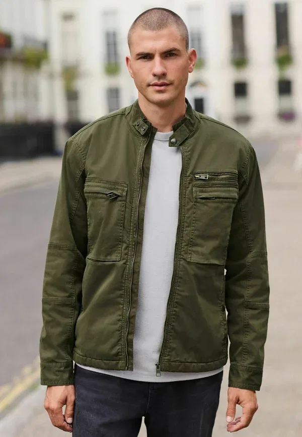 Куртка Next Regular fit lined funnel light jacket, хаки-зеленый — фото 4