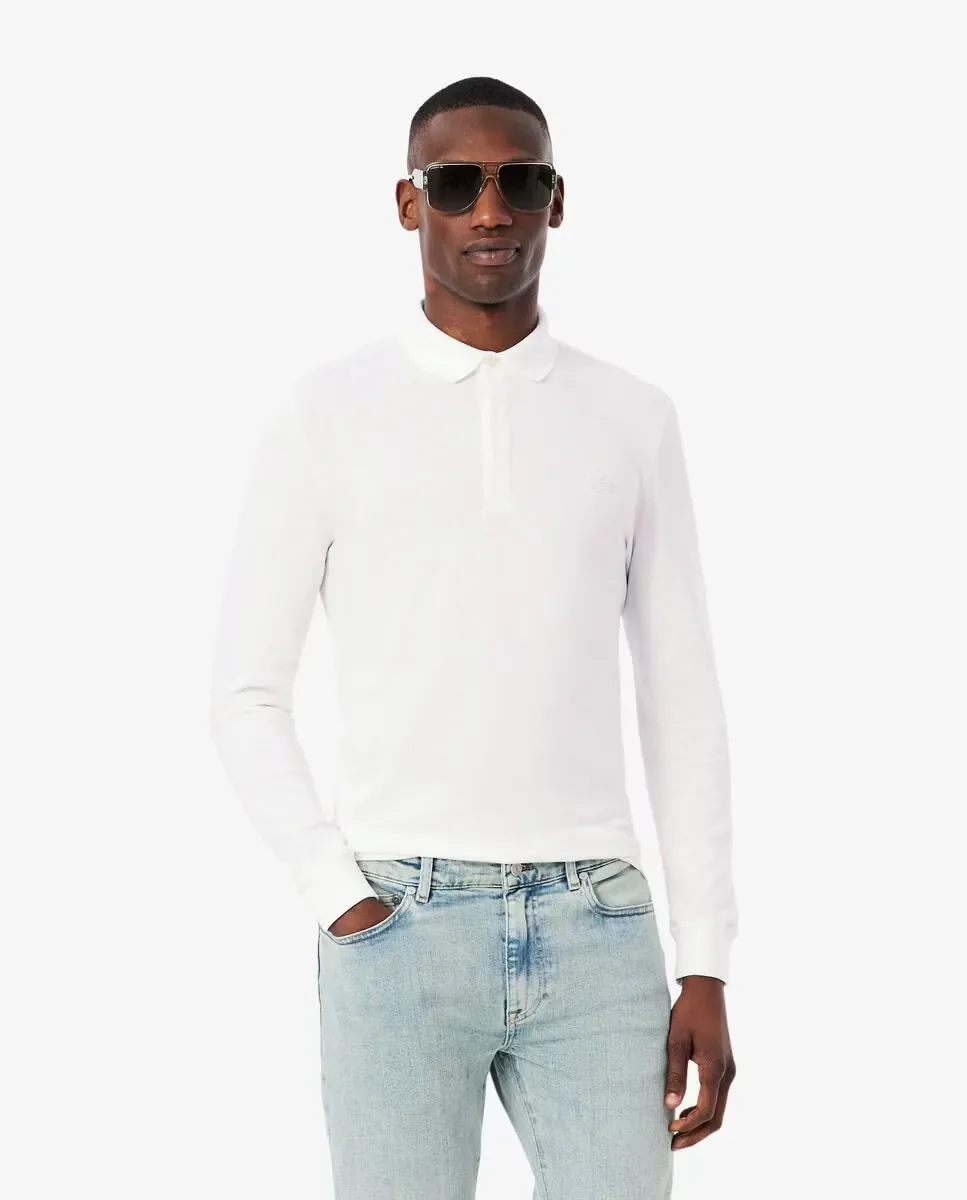 Мужская рубашка-поло Smart Paris из пике с длинными рукавами Lacoste, белый