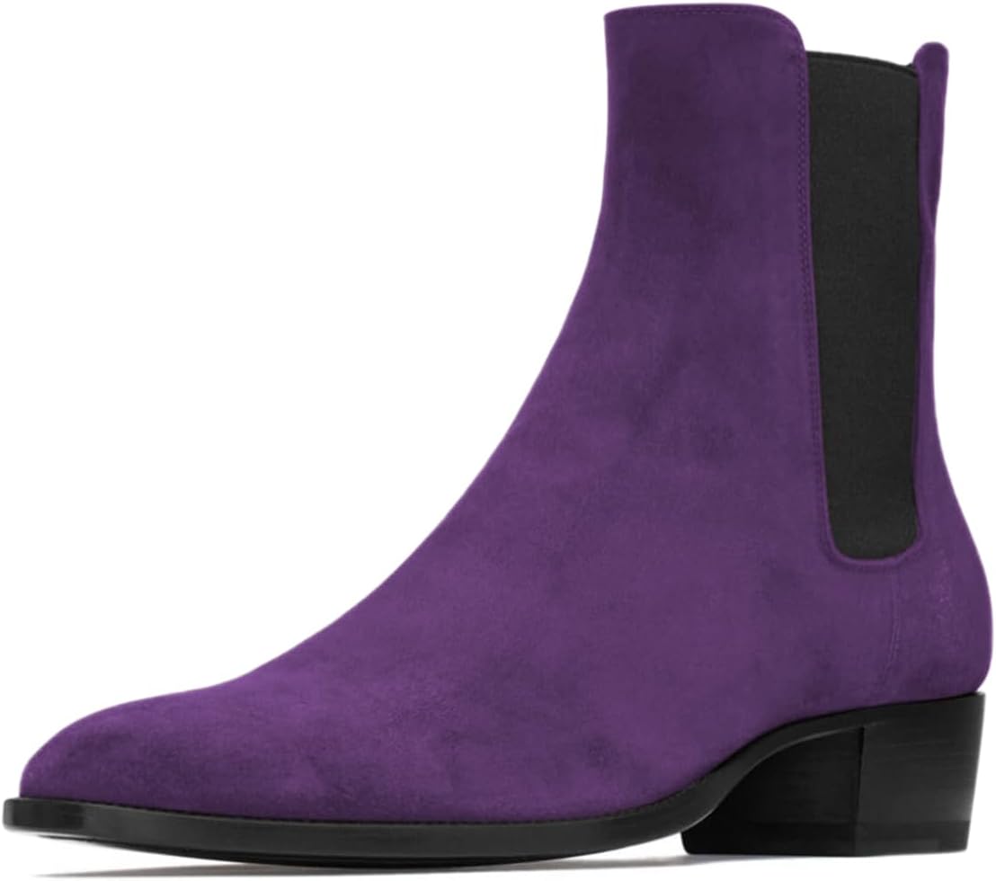 

Мужские модные ботинки FOWT с круглым носком, низким широким каблуком, эластичные ботинки до щиколотки, повседневные ботинки Челси, размер 4-16 US, фиолетовый