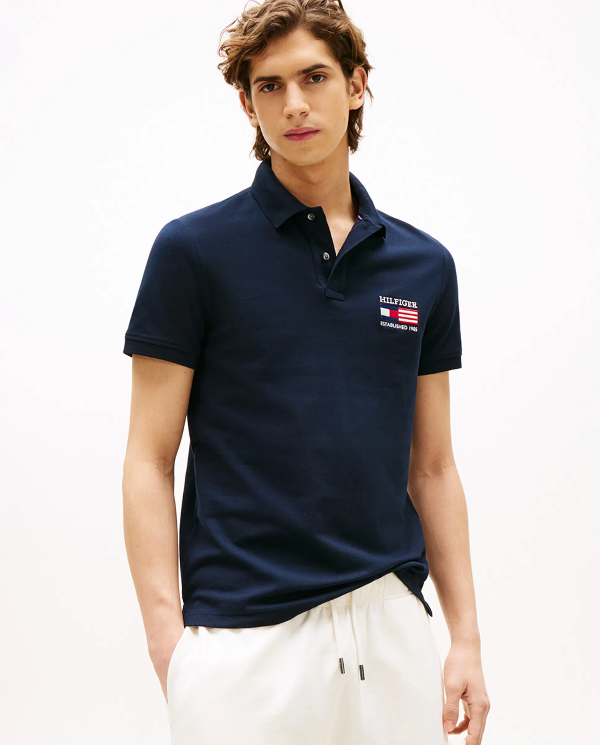

Мужская однотонная поло с коротким рукавом Tommy Hilfiger, темно-синий