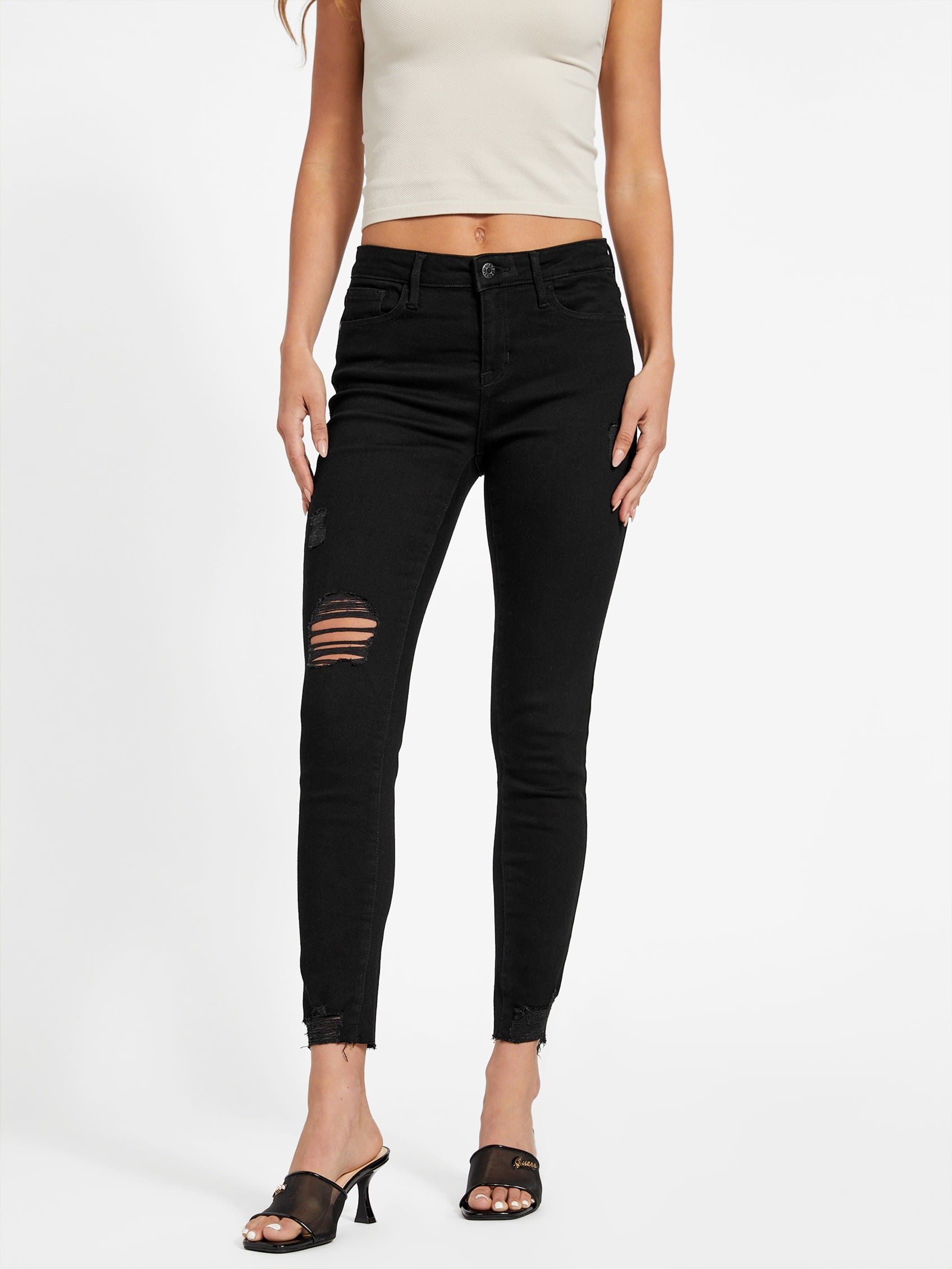 

Узкие джинсы средней посадки Eco Journey Guess Factory, цвет black destroy