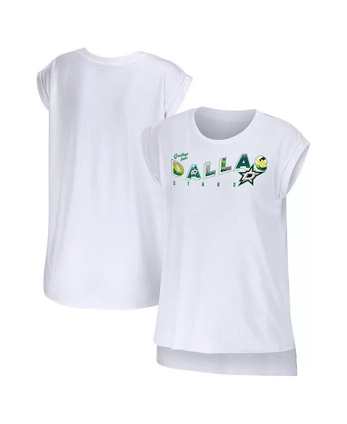 

Женская белая футболка Dallas Stars Greeting From Muscle Wear By Erin Andrews
