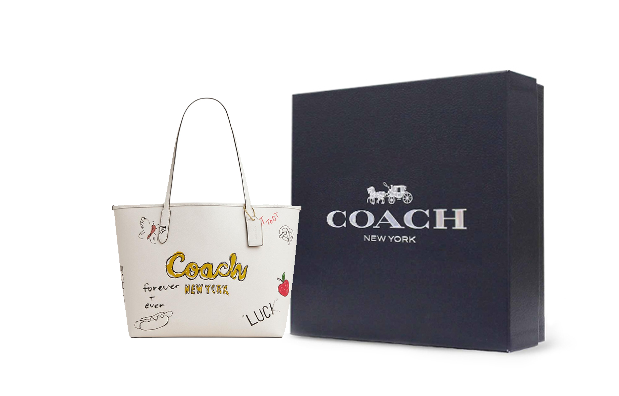 

COACH Городская кожаная сумка тоут шоппер через плечо большая женская меловая белая
