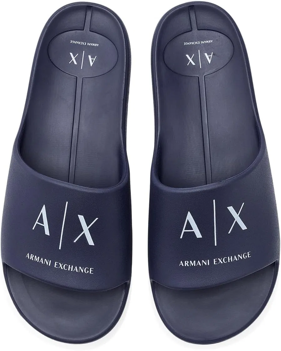 Сандалии с логотипом Armani Exchange, темно-синий + оптический белый — фото 2
